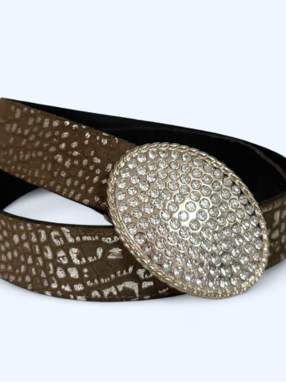 Rhinestone Oval Buckle Brown Textured Women's Belt